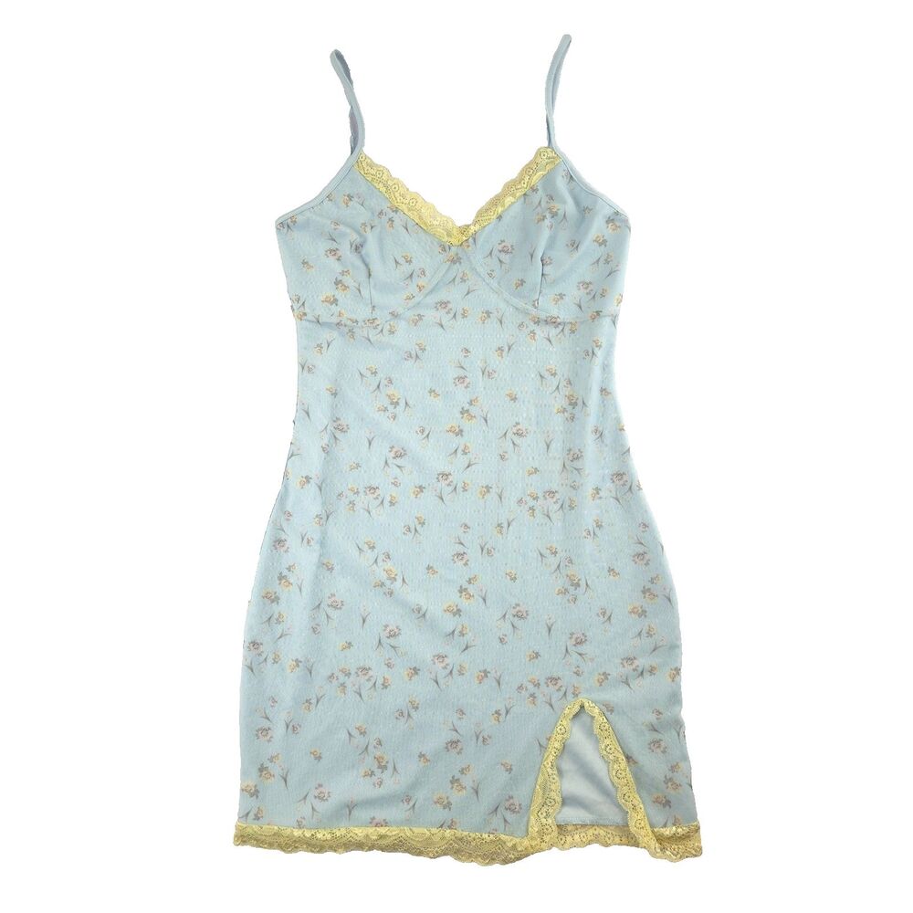 Rue21 Lace Trim Mesh Overlay Floral Mini Babydoll Dress Blue Y2K Coquette FAiry